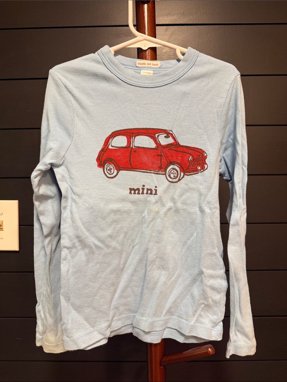 American Apparel Light Blue Long-Sleeve Tee with Red Car Graphic